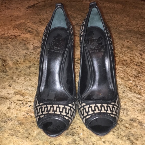 Tory Burch Reagan Heels Open Toe Stilettos Black/Cream - Size 9 - Picture 4 of 16